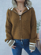 Women's Cardigan Striped Zip-Up Knit Long Sleeve Collared 7c9a08aa8cd54209b28babb47382aa04-Max-Origin Trendsi