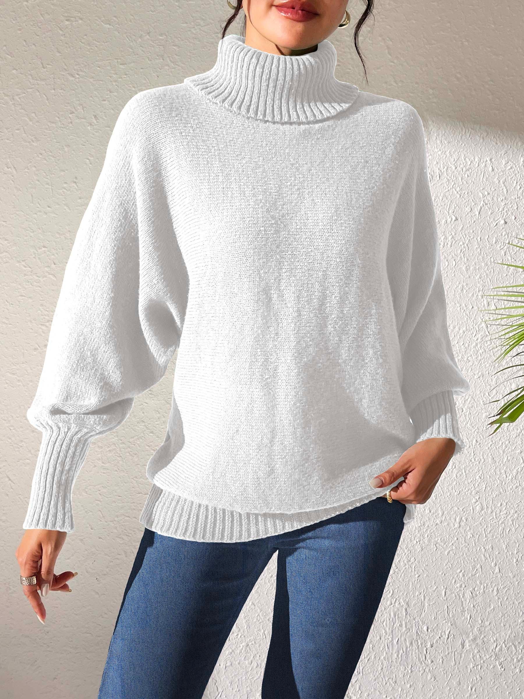Turtleneck Sweater Long Sleeve Solid Soft Pullover White 7ca1bd46-ac35-4bc4-bb1d-d8d4c0e754f0-Max Trendsi