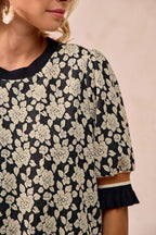 BiBi Women Knit Top Textured Rose Black Gray Contrast Banded Puff Sleeve 7ca7a30d-775b-479b-a646-5c65734200fc-Max-Origin Trendsi