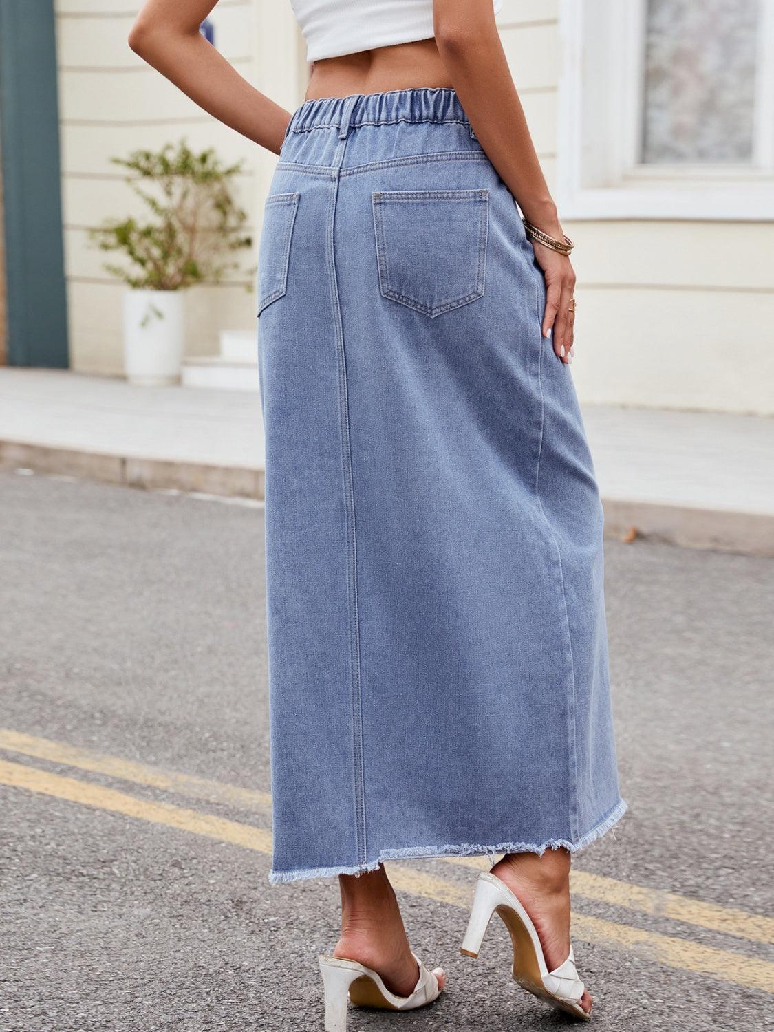 Denim Skirt Front Slit Asymmetrical High Waist Midi Jeans Skirts 7cab6b9e-6b26-4ffa-9d4d-1a0ceedabe1f-Max Trendsi