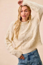 BiBi Womens Sweater Checker Ivory Board Drop Shoulder Knit Pullover 7cbd83b3f5e04baea0de5752d8d273d0-Max-Origin Trendsi