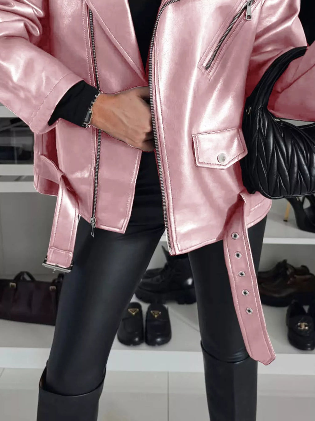 Women's Biker Jacket Zip Up Long Sleeve Pu Leather Overzided Outwear 7cc27c26-ea10-4075-99b8-c25b983ee483-Max-Origin Trendsi