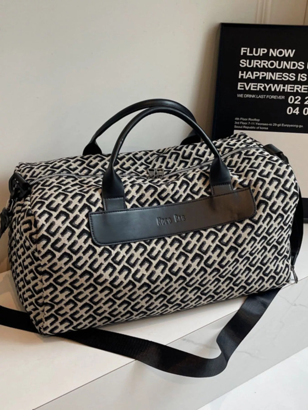 Travel Bag Canvas Black Geometric Pattern Large Handbag Black One Size 7cdd331e-ef75-4f74-bc04-f2d413989c47-Max-Origin Trendsi