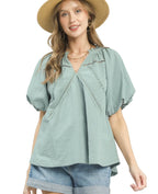 Umgee Lace Inset Puff Sleeve Boho Blouse