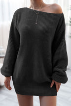 Mini Sweater Dress Boat Neck Long Sleeve Soft Acrylic Knit Basic Solid Style 7ce50486-9e2b-4d29-bbf4-4e30a8f0cea8-Max Trendsi