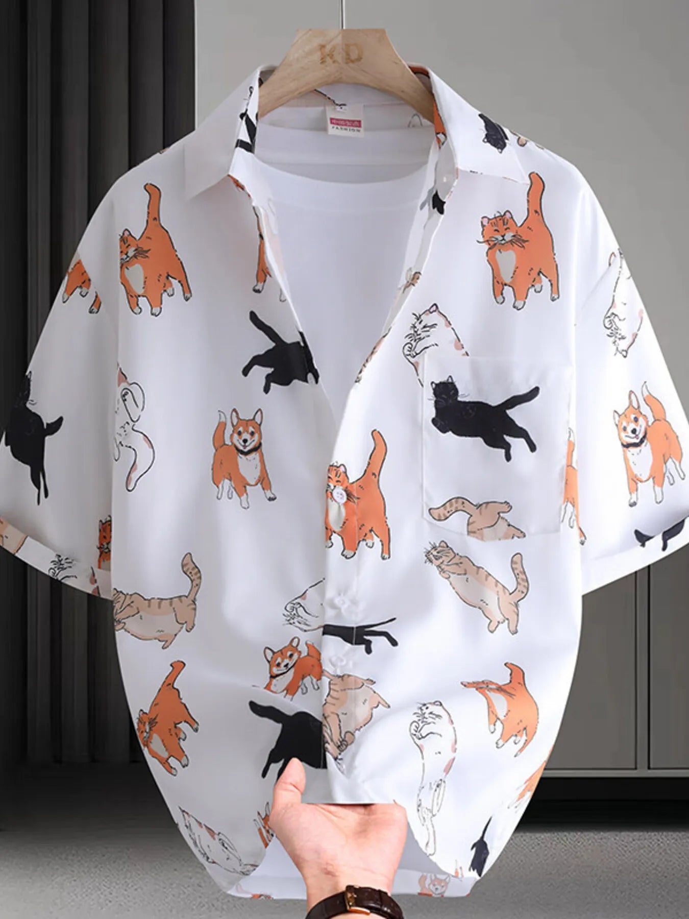 Men's Shirt Hawaiian Colorful Print Short Sleeve Button Up Top Dog Cat 7ce683706b634246b21ab8e33e60bc93-Max-Origin Trendsi