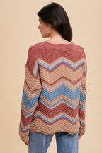 Women's Sweater Annie Wear Rose Multi Color Zig-Zag Round Neck Long Sleeve 7cef2ce3-216c-492e-8003-7e462576479d-Max Trendsi