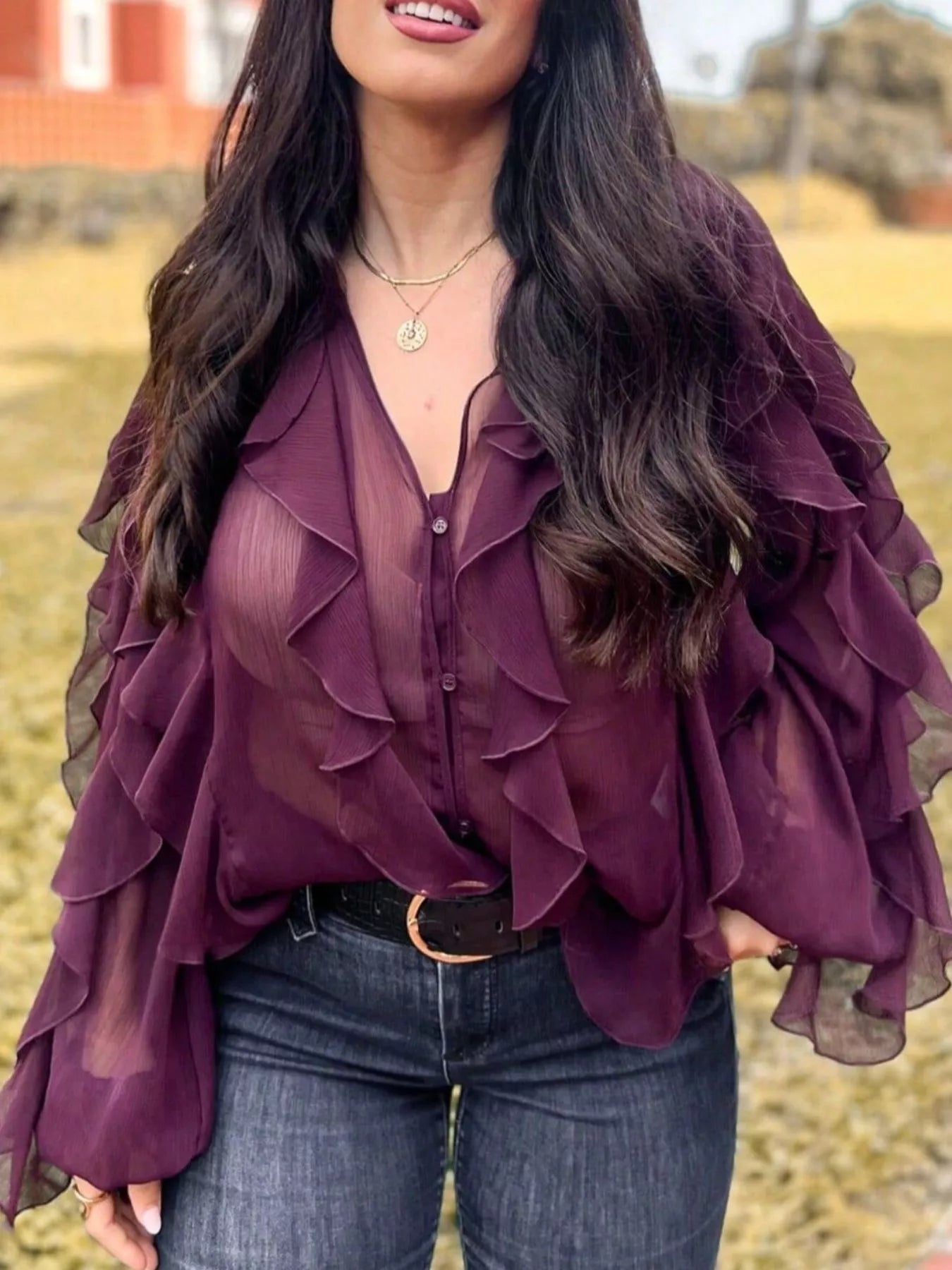 Womens Blouse Ruffled Layered Sheer Long Sleeve Top 7d20ce17-5948-478e-b16f-3a30088783d8-Max-Origin Trendsi