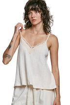 POL Lace Detail V-Neck Textured Knit Camisole