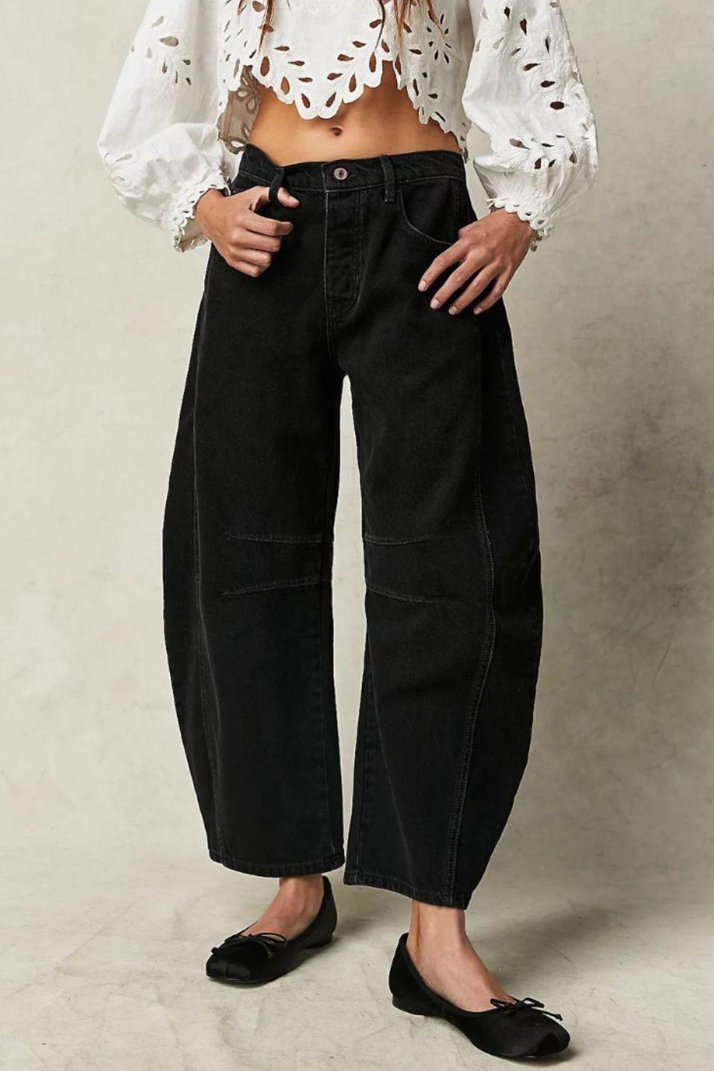 Wide Leg Jeans with Pockets Casual Denim Loose Pants Black 7d272490-e758-4de6-8bf2-7a76068cd78c-Max Trendsi
