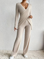 Women's Outfit Set Crisscross Surplice Top Long Sleeve and Pants Sets Dust Storm 7d27c8bd-3635-4bf6-9647-f47834a31776-Max Trendsi