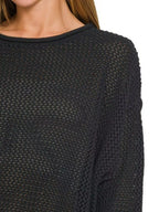 Zenana Women's Knit Top Black Textured Drop Shoulder Long Sleeve 7d286388-5f8b-49a1-b6fc-1d2a88469ba8-Max-Origin Trendsi