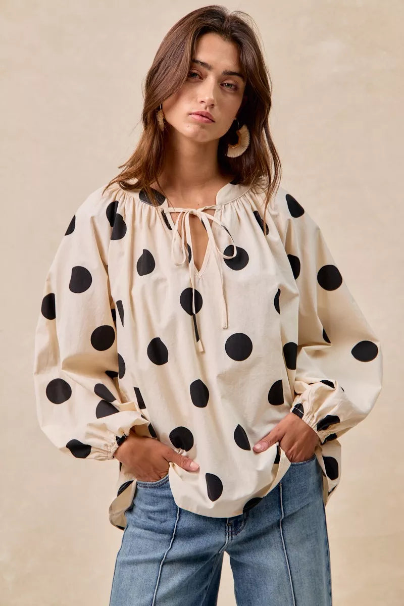 BiBi Womens Blouse Polka Dot Exaggerated Balloon Long Sleeves Top 7d3dade6c937483c89903c768b757096-Max-Origin Trendsi