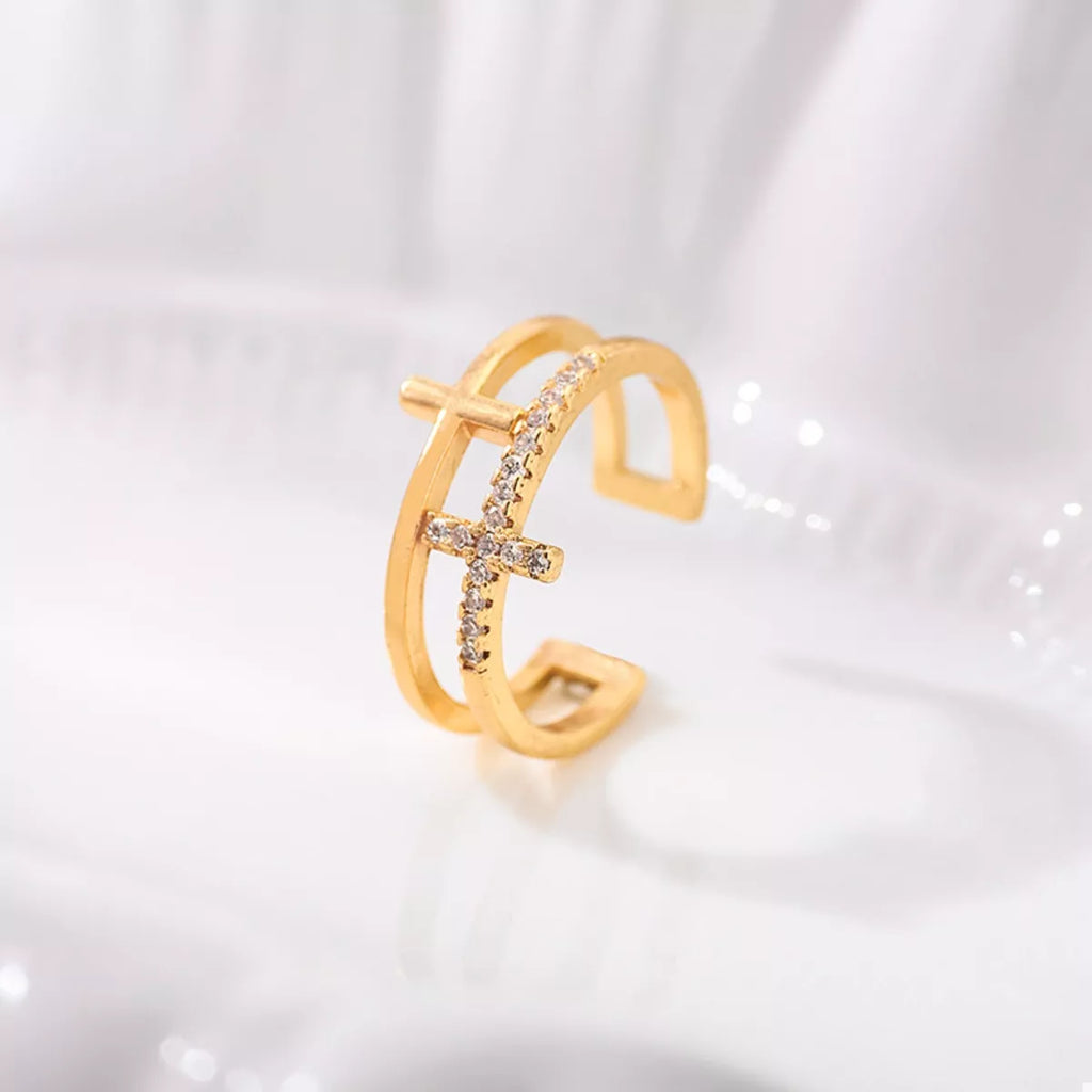 Cross Open Ring 18K Gold-Plated Rhinestone Gold Jewelry 7d48a4a3-8eb8-4ef7-8c72-fe9da7663069-Max-Origin Trendsi