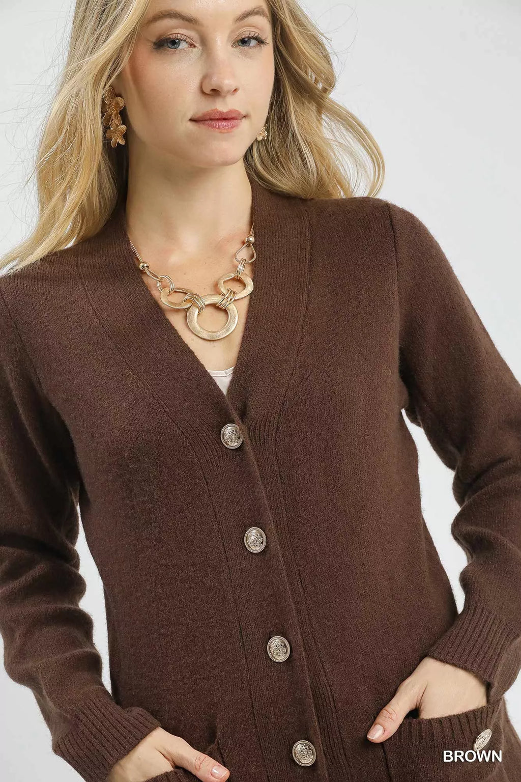 Umgee Womens Sweater Cardigan Brown Longline with Front Pockets 7d50280f-a6e4-42dc-83fa-78c8c3d6208d-Max-Origin Trendsi