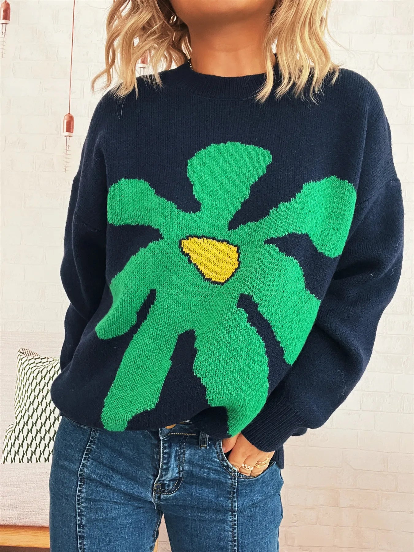 Women's Sweater Flower Dropped Shoulder Knit Long Sleeve Pullover 7d55fe429a03445e89abc1e911cbb4eb-Max-Origin Trendsi