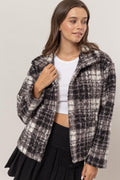 HYFVE Plaid Jacket Collared Neck Boucle with Pockets Long Sleeve Black 7d6ef4fa-9a0c-4543-af0d-0aaa498dd09b-Max Trendsi