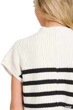 Zenana Womens Sweater Ivory Stripe Short Sleeve Ribbed Pullover with Pocket 7d7cf00a-378f-4986-adc6-7a6345f91d28-Max-Origin Trendsi