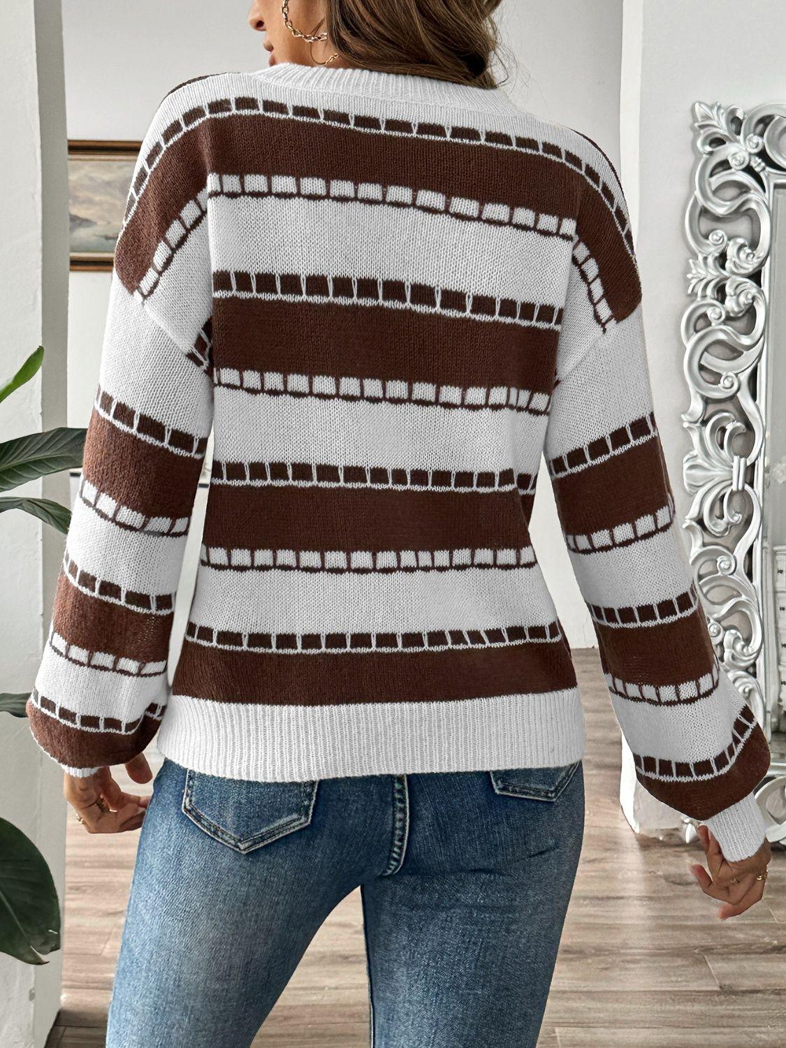 Striped Sweater Round Neck Long Sleeve Knitwear 7d8e844a-af95-42dd-a263-c688aef9fcaf-Max Trendsi