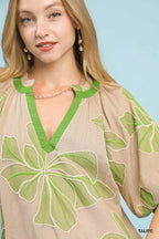 Umgee Womens Blouse Taupe Green Floral Embroidered V-Neck Short Sleeve Top 7d90b361-d4f4-4df1-b93f-3d38a71c96ce-Max-Origin Trendsi