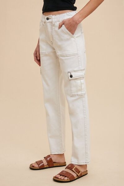 Annie Wear White Cargo Jeans Pocket Straight Leg Denim Pants White 7d9dc0c7-f7f9-4ede-aebc-e644215c1a1a-Min Trendsi