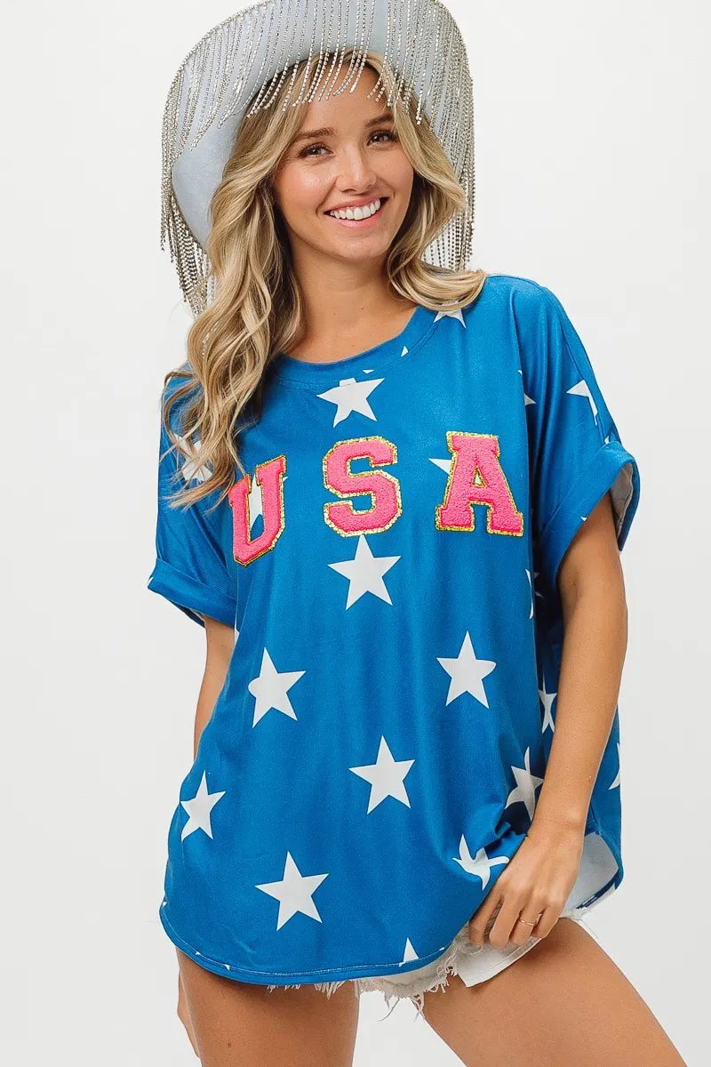 BiBi Cotton T-Shirt Fourth Of July USA Star Knit Rhinestone Glitter Top 7dad35209bf540c587d12ba6379e4ed0-Max-Origin Trendsi