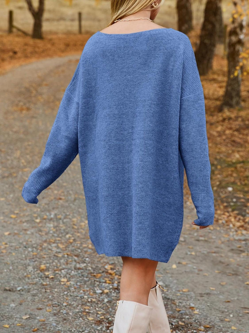 V-Neck Sweater Knit Dress Oversized Dropped Shoulder Sweater Dress 7db74a1c-62f1-4881-aaad-1ea6d6c7e068-Max Trendsi