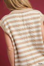 Umgee Womens Vest Sweater Taupe Cable Knit Collared Striped 7dc3cfc3-fd81-4079-8da3-a083d97915b7-Max-Origin Trendsi