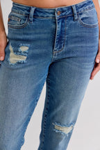 Judy Blue Jeans Boyfriend Patch & Repair Destroy Release Hem Mid Rise Plus Sizes 7dc76a9e78f14060816865e35071e42f-Max-Origin Trendsi