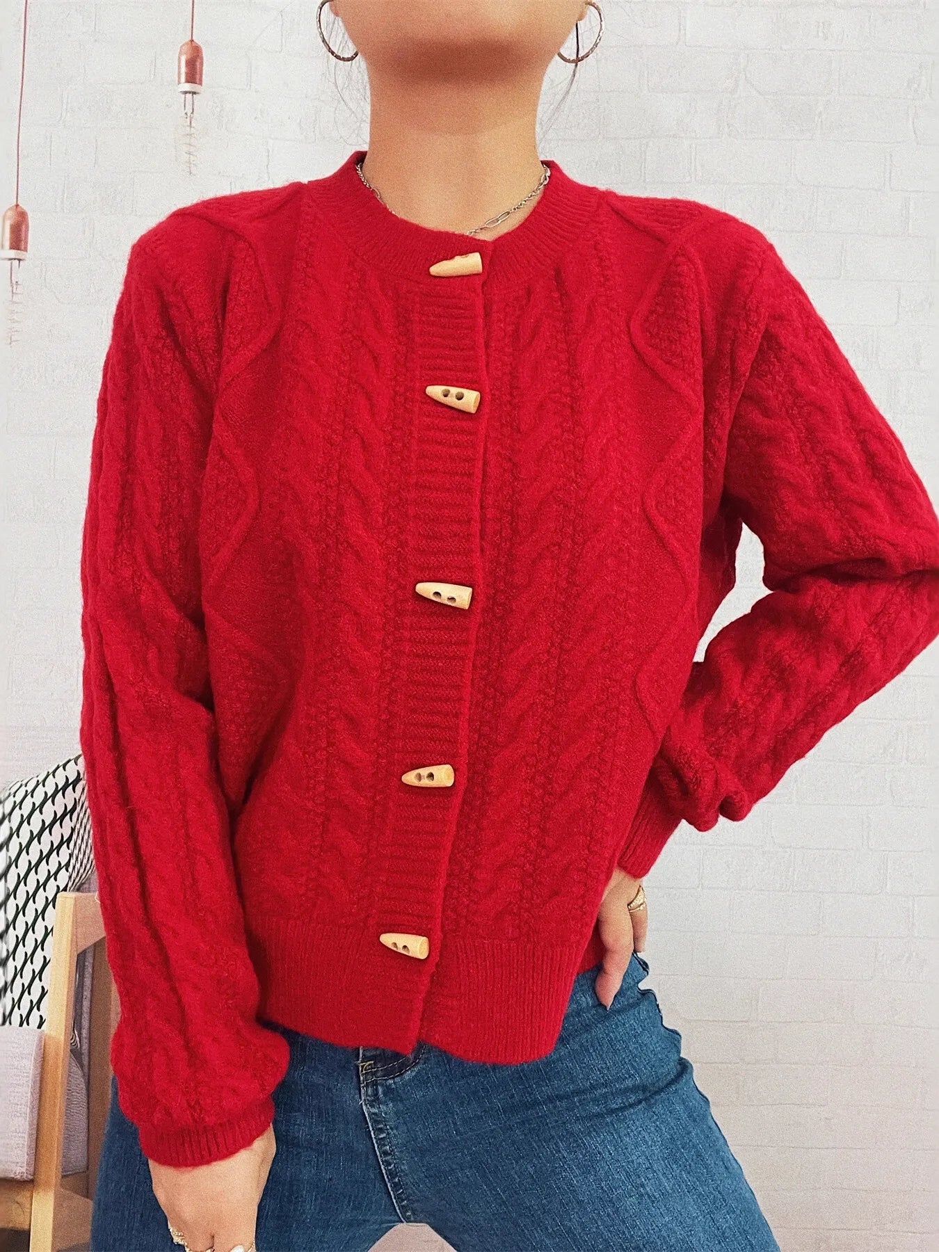 Women's Cardigan Cable Knit Button-Up Long Sleeve Knitwear 7dca0787a062427685c9b0d4696c1690-Max-Origin Trendsi