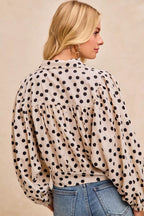 BiBi Womens Crop Shirt Polka Dot Print Tie Hem Detail Long Sleeve Top 7de9411f52f24876a178376b6a919b46-Max-Origin Trendsi