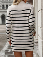 Striped Knit Mini Dress Mock Neck Long Sleeve 7deae146-1715-446c-b9ed-dc4a773a0da8-Max Trendsi