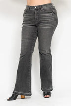 Judy Blue Gray Jeans Mid Rise Washed Release Hem Flare Tummy Control 7df127a7-a2de-4800-a9ae-62abdaef6d65-Max-Origin Trendsi