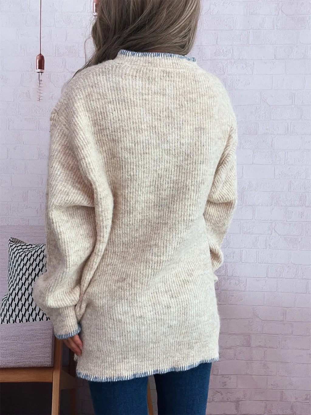 Women's Sweater Ribbed Knit Button Detail Long Sleeve Oversized Pullover 7df514e31adc4fceb1f10cb3759ecf96-Max-Origin Trendsi