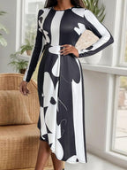 Midi Dress Asymmetrical Slit Round Neck Long Sleeve Slim Dresses 7df9931b-a1a0-44f2-bbfa-2f64e15be5c6-Max Trendsi
