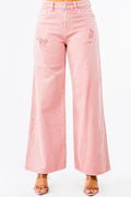 American Bazi Pink Wide Leg Jeans Women's High Waist Distressed Denim Pants Blush Pink 7e0786cb-6377-4c36-9bc1-36643a91bccc-Min Trendsi