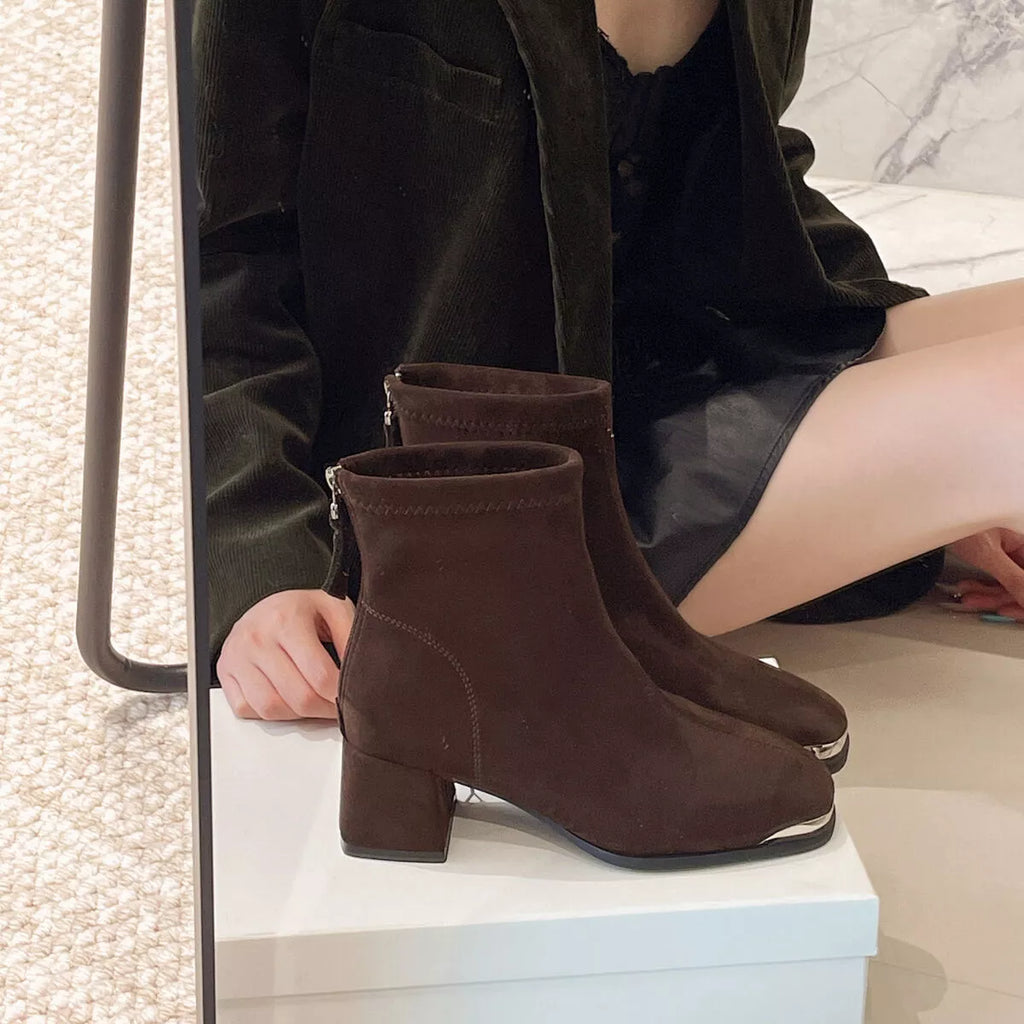 Women's Boots Square Toe Block High Heels Elegant Shoes Brown 7e16822ac9a3477e9d4d206067fc89aa-Max-Origin Trendsi