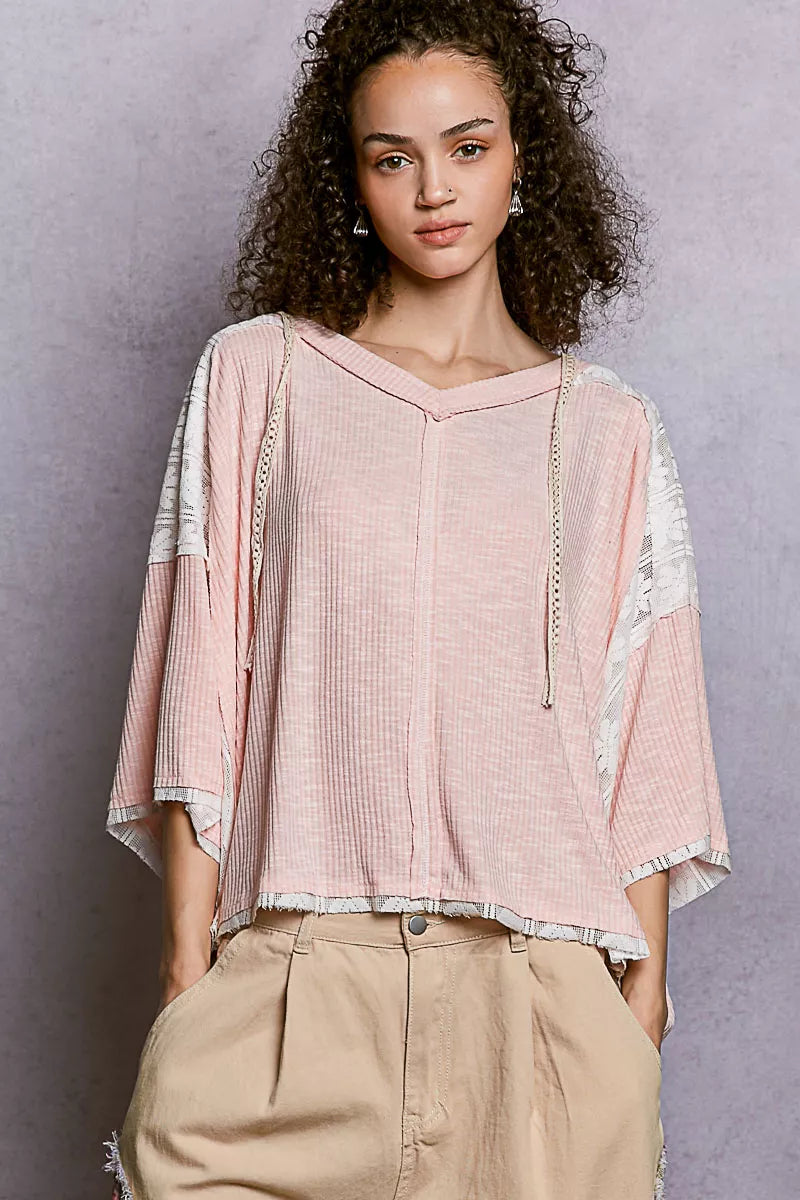 POL Short Sleeve Hoodie Top with Lace Detail BLUSH PINK 7e299e87-3a5c-49fd-8513-d0852bf8f1ef-Max-Origin Trendsi