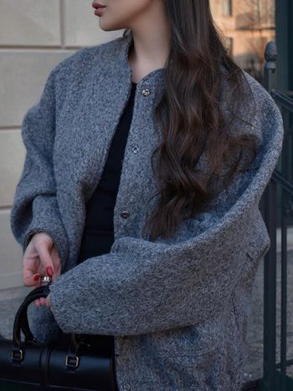 Women Jacket Snap Collared Long Sleeve Elastic Hem Oversized Pocketed 7e349ea8-6095-4512-9cb7-2f18e5e9aca2-Max Trendsi