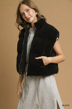 Umgee Womens Vest Black Sherpa-Lined Zip with Drawstring Hem Outwear 7e37e786-b353-4ac2-be2f-2885523fc168-Max-Origin Trendsi