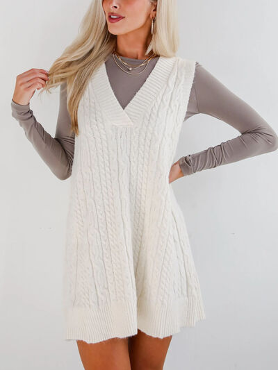 Lovelet Sweater Dress Mini V Neck Sleevless Cable Knit Overall 7e3e9301-858f-4ef8-9282-810ce0c9e379-Min Trendsi