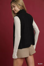 Umgee Womens Black Zip-Up Sweater Vest with Ribbed Trim 7e43d75e-6aab-4dcd-9f9d-39972f31aa87-Max-Origin Trendsi