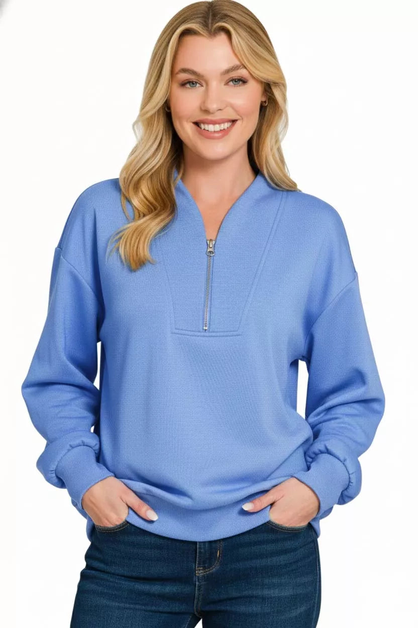 Zenana Scuba Half Zip Drop Shoulder Sweatshirt 7e5f1508-53e7-47f2-9018-642d77459638-Max-Origin Trendsi
