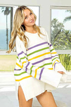 BiBi Women Sweater Ivory Multi Stripe Mardi Gras Ribbed Hem Knit Top 7e614ba093d341eaa1496ed4855108e1-Max-Origin Trendsi