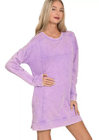 Zenana Dress Lavender French Terry Acid Washed Long Sleeve with Pockets LAVENDER 7e625f6221144a029de97596b0909790-Max-Origin Trendsi