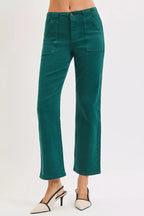 RISEN Womens Jeans High Rise Ankle Flare Green Patch Pocket Denim Pants 7e6751d6-2e72-41b4-a33c-22ac251c13fb-Max-Origin Trendsi