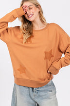 SAGE+FIG USA Women Sweatshirt 100% Cotton Cinnamon Star Patch Long Sleeve 7e6a20c2-6dd9-44f8-ba1e-8fd4e891d2f5-Max Trendsi
