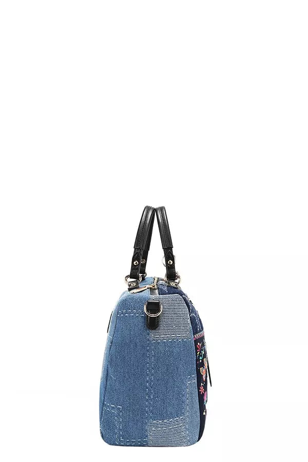 Nicole Lee USA Women's Bosque Boston Bag De Amor Denim Medium Handbag 7e6cac1de63b4be691eff95570bbc047-Max-Origin Trendsi