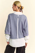 Davi & Dani USA Shirt Faux Layered Blue French Terry Contrast Ribbed Knit Top 7e71f944-5bb7-432c-87fb-4ac04fc1da48-Max Trendsi