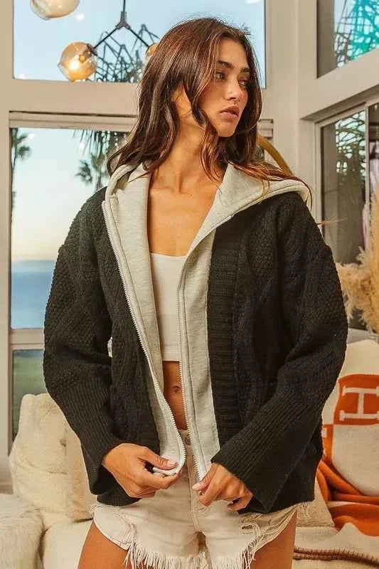 BiBi Knit Hoodie Rhombus Sweater Jacket